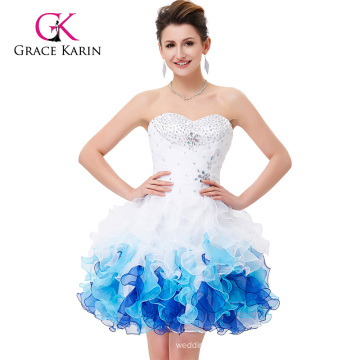 Grace Karin Strapless Sweetheart White & Blue Sexy Cocktail Dresses CL4977-2